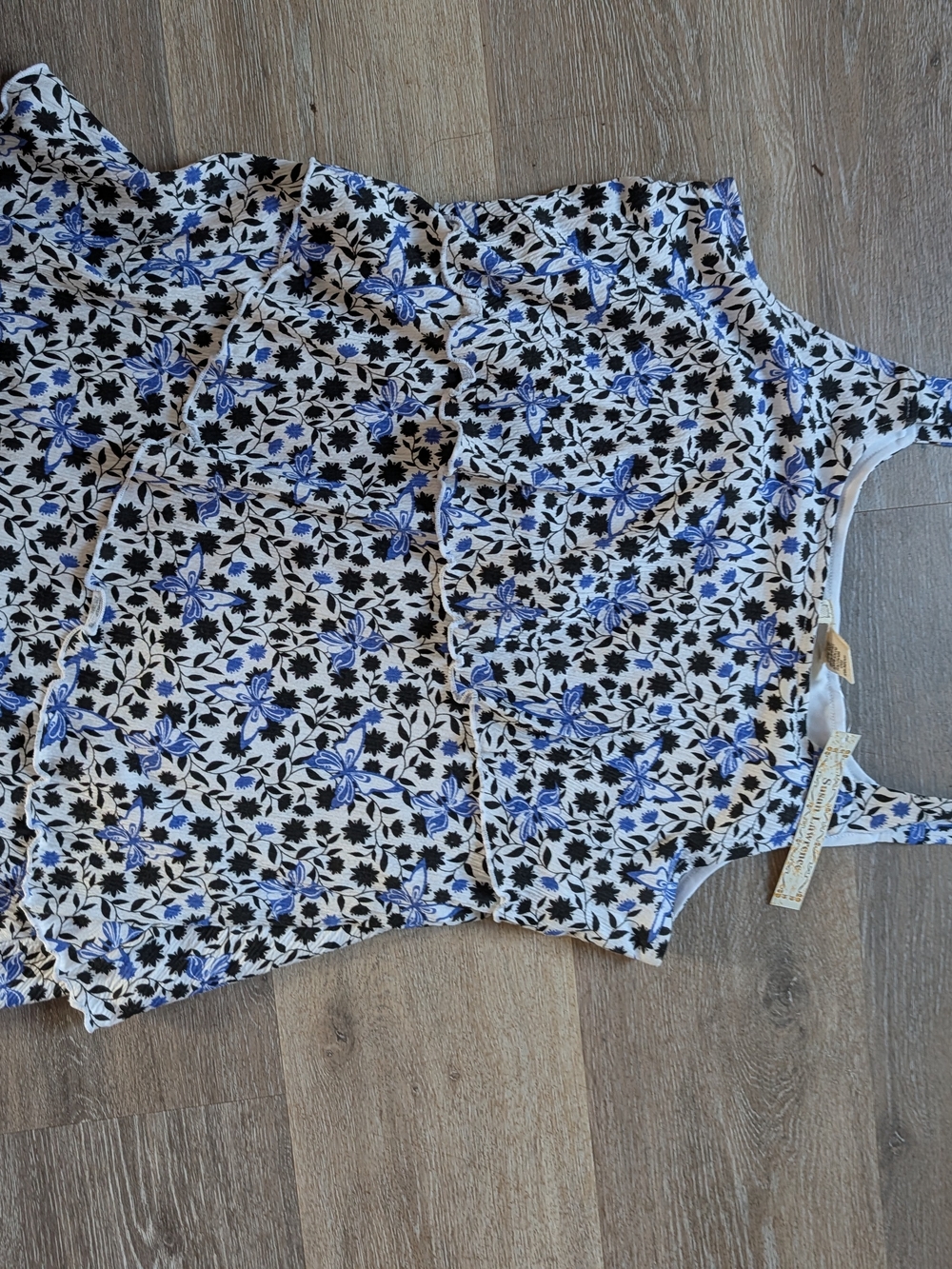 Susan Lawrence Blue and White Floral Ruffle Camisole